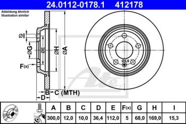 ATE 24.0112-0178.1 Rear brake disc 300x12mm 5 x 112